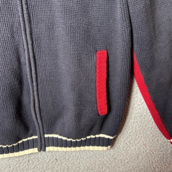 Tommy Hilfiger Sweater Mens‎ Large Blue Red Embroidered Spell Out Full Zip VTG - Picture 6 of 13